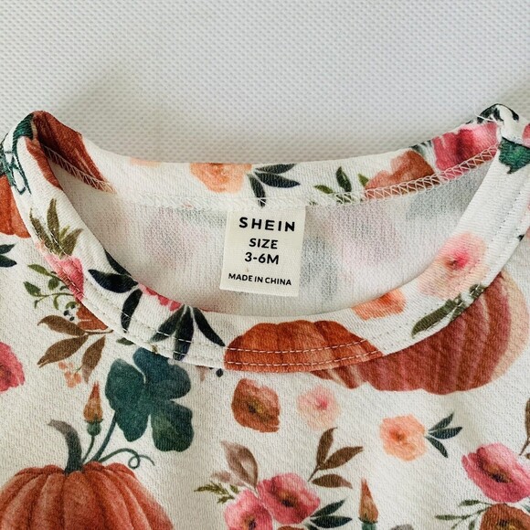 Shein Pumpkin Dress Baby Girl 3-6 Months White Orange Long Sleeve Ruffle Holiday - Picture 3 of 9